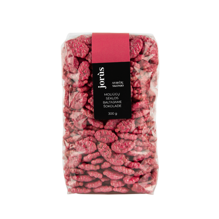 Aviečių skonio moliūgų sėklos baltajame šokolade, 300 g.